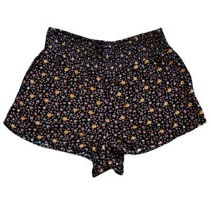 Aeropostale Floral Print‎ Smocked Waist Shorts Womens XL Black Orange